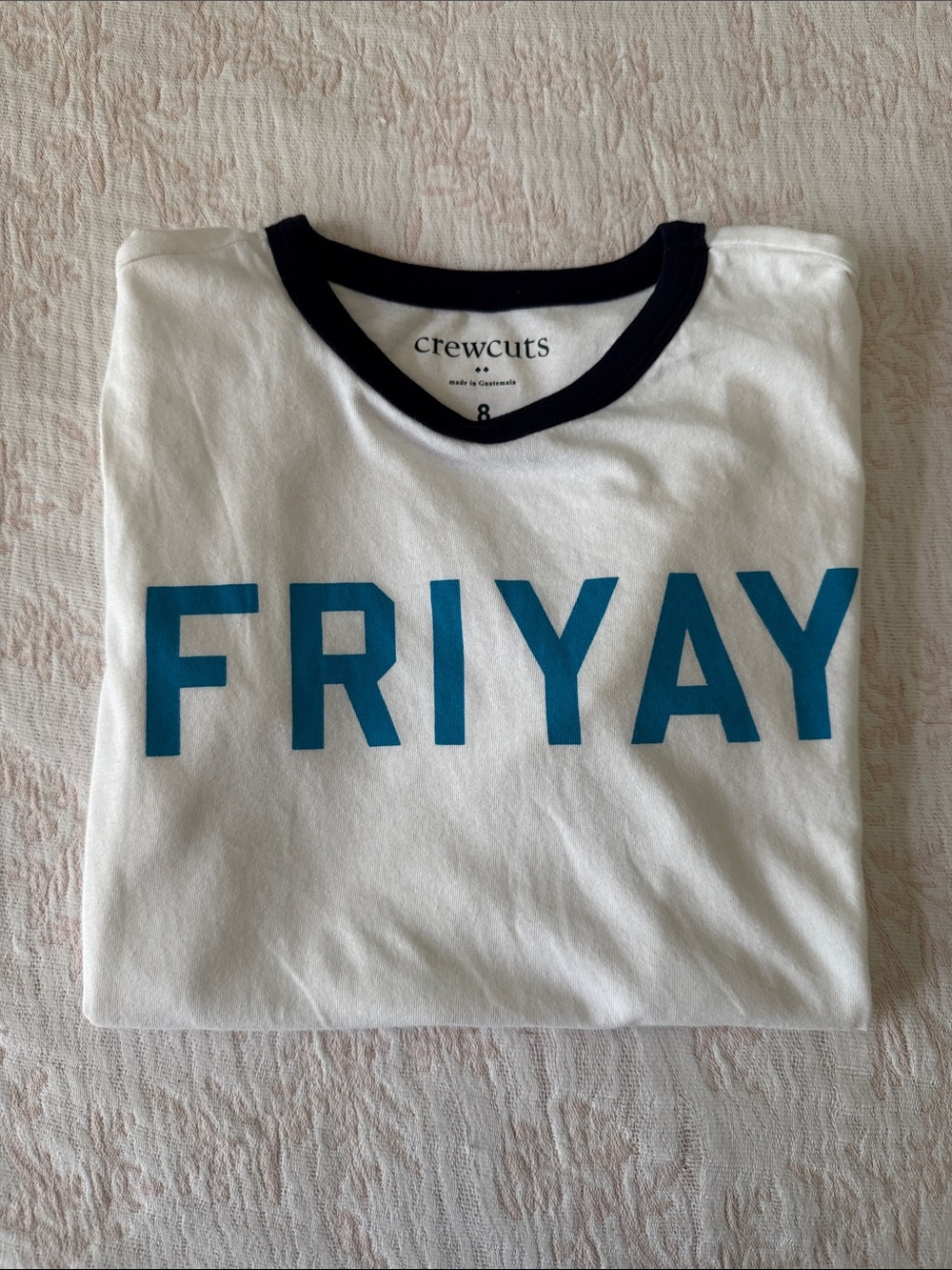 Crewcuts White Tee with Blue "FRIYAY" Graphic